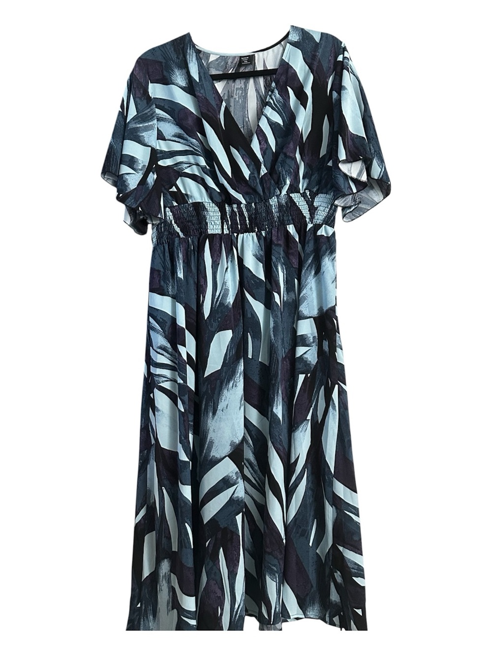 Shein Blue Purple Abstract Smocked Waist Midi Dress Size 1XL - Picture 3 of 4